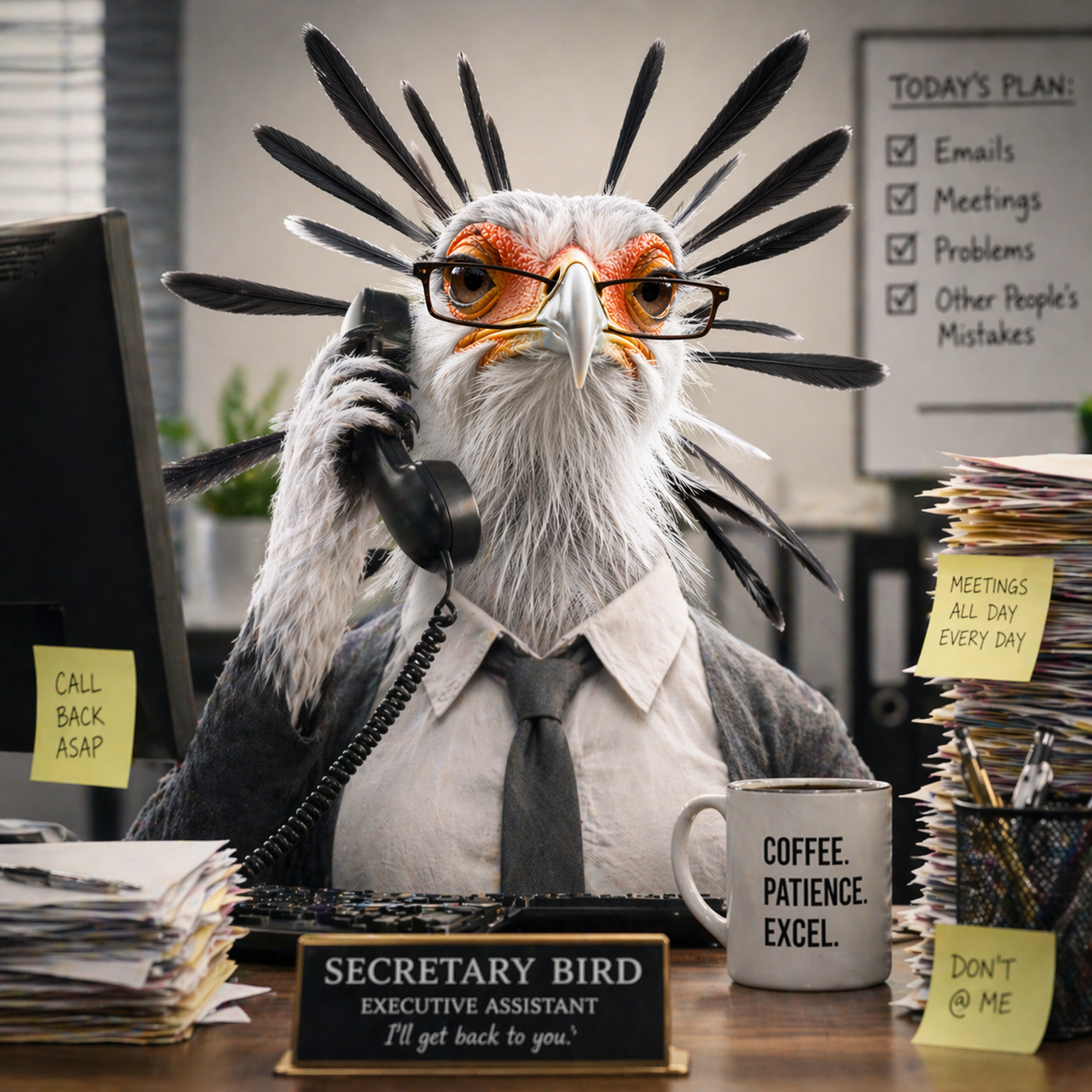 Secretary Bird on the phone at her desk